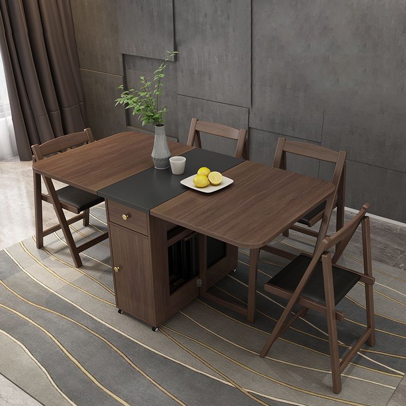 Modern Rectangle Folding Wood Dining Table for Small Space with Pedestal Base