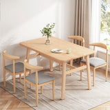 Contemporary Rectangular Wooden Dining Table with Stainless Steel Trestle Clearhalo 'Dining Tables & Seating' 'Dining Tables' 'dining_table' 'furn' 'furn_dining_table' 'Furniture' 'Kitchen & Dining Furniture' 1200x1200_a0d14775-c071-4030-869d-691cf68d0383