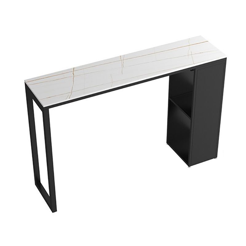 Industrial Stone Indoor Pub Bar Table Iron Double Pedestal Bar Dining Table with 2-Shelf Clearhalo 'Bar Furniture' 'Bar Tables' 'bar_tables' 'furn' 'furn_bar_tables' 'Furniture' 'furniture_bar_tables' 'Kitchen & Dining Furniture' 'kitchen&dining_furn' 'kitchen' 1200x1200_a0d1b66e-355a-42b6-9d81-d3ef6569bb6c