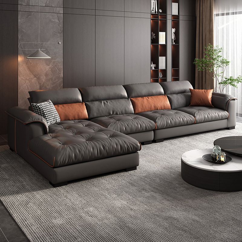 Tufted Pillow Top Arm Sofa with Chaise 133.86" W Faux Leather Sofa