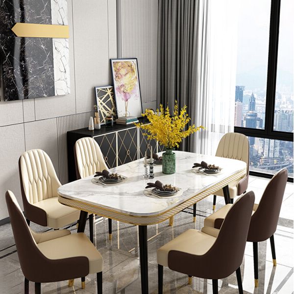 Luxury 1/2/5/7 Pieces Rectangle Dining Set Marble Dining Table with Leather Chairs Clearhalo 'Dining Room Sets' 'Dining Tables & Seating' 'dining_room_set' 'furn' 'furn_dining_room_set' 'Furniture' 'furniture_dining_room_set' 'Kitchen & Dining Furniture' 'kitchen&dining_furn' 'kitchen' 1200x1200_a0d62e64-f163-4164-8595-1db6c0aa9cf6