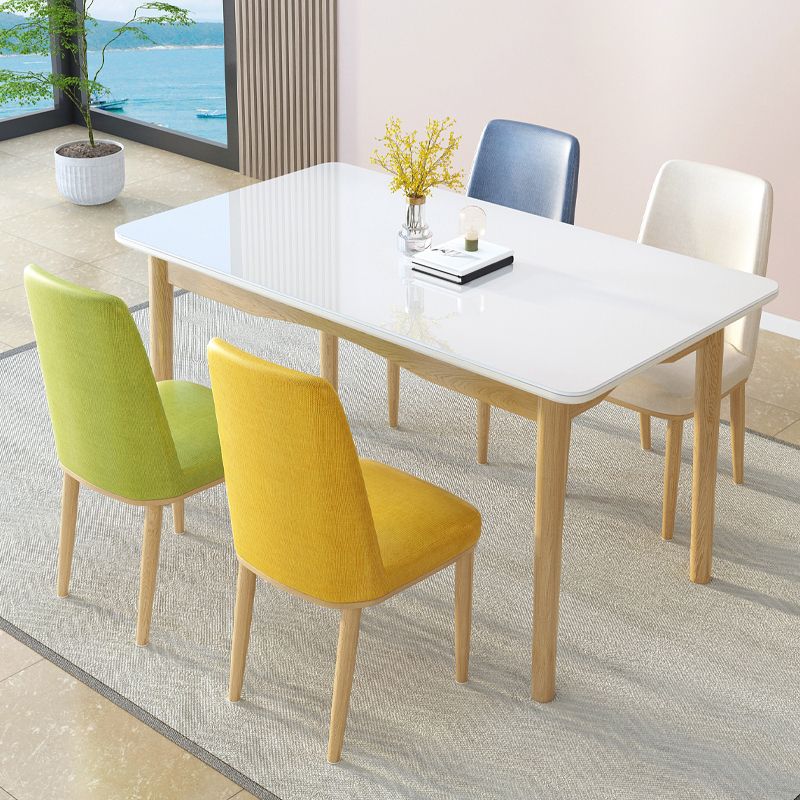 Tavolo da pranzo con vetro bianco rettangolo bianco contemporaneo con gambe
