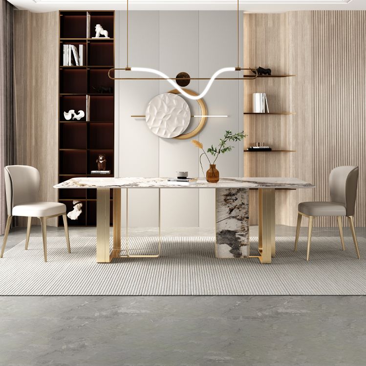 Luxury Sintered Stone Top Dining Set Rectangle 1/3/5/6 Pieces Dining Room Table Set Clearhalo 'Dining Room Sets' 'Dining Tables & Seating' 'dining_room_set' 'furn' 'furn_dining_room_set' 'Furniture' 'furniture_dining_room_set' 'Kitchen & Dining Furniture' 1200x1200_a0dbd7e3-fdaa-4011-937c-cf780b90cdce