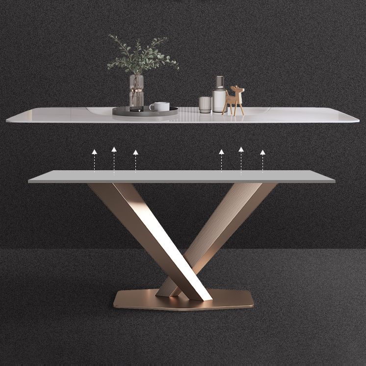 Traditional Luxury Dining Table Rectangle Sintered Stone Pedestal Table with Rose Gold Frame Clearhalo ' dining_table' 'Dining Tables & Seating' 'Dining Tables' 'furn' 'furn_dining_table' 'Furniture' 'furniture_dining_table' 'Kitchen & Dining Furniture' 'kitchen&dining_furn' 'kitchen' 'kitchen_dining_table' 1200x1200_a0e1ee54-9b0b-46ec-9312-1f0ab3e0a733