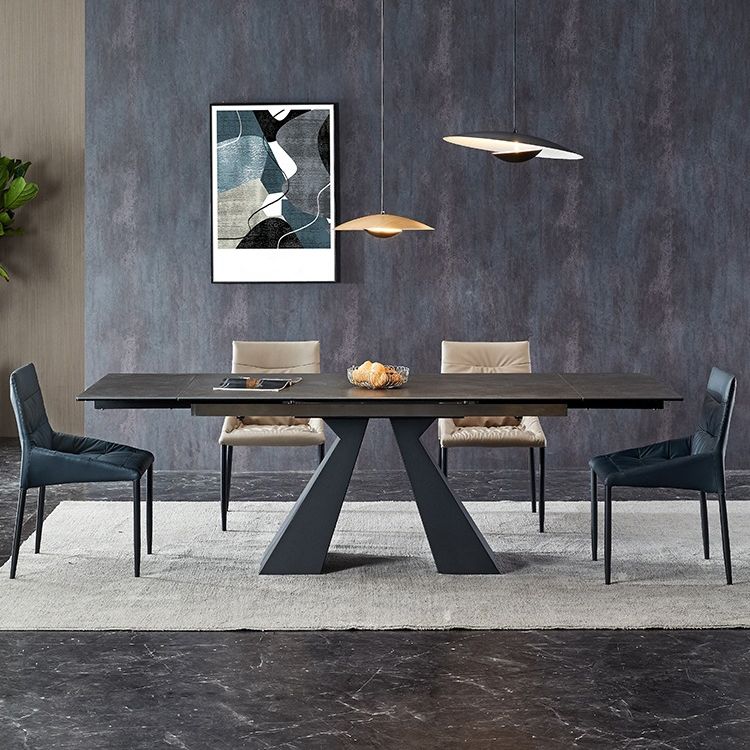 Modern Style Gray Dining Table Rectangle Sintered Stone Dining Table with Black Frame Clearhalo ' dining_table' 'Dining Tables & Seating' 'Dining Tables' 'furn' 'furn_dining_table' 'Furniture' 'furniture_dining_table' 'Kitchen & Dining Furniture' 'kitchen&dining_furn' 'kitchen' 'kitchen_dining_table' 1200x1200_a0e66405-a2ee-48bb-ba49-9ff93a40e87a