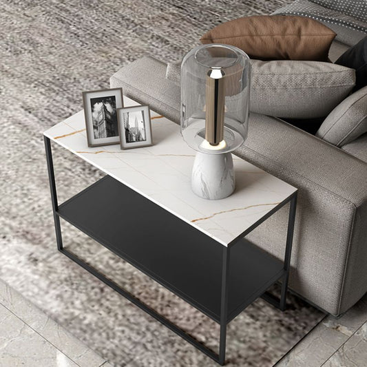 棚のある現代的な金属そりの長方形の二重層リビングルームエンドテーブル