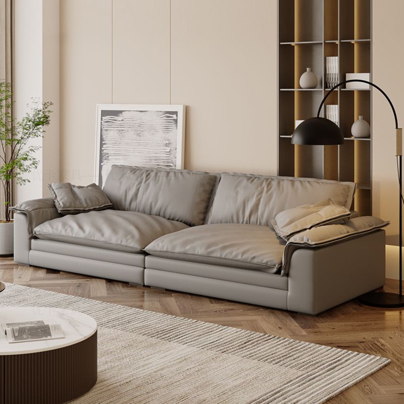 Grey Contemporary Faux Leather Pillow Top Arm Sofa with Loose Back for Living Room Clearhalo 'furn' 'furn_sofas' 'Furniture' 'furniture_sofas' 'kitchen' 'kitchen_sofas' 'Living Room Furniture' 'Sofa' 'sofas' 1200x1200_a0eeeaaa-6696-4658-903a-7df22e60db9f