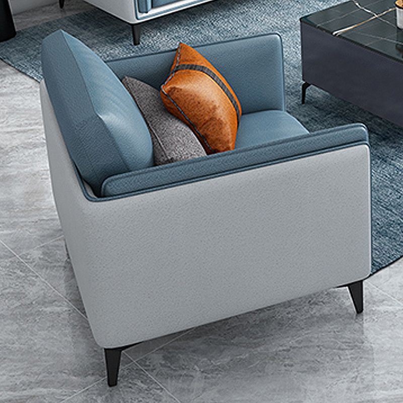 Contemporary Upholstered Sofa Blue Sewn Pillow Back Couch with Tuxedo Arm Clearhalo 'furn' 'furn_sofas' 'Furniture' 'furniture_sofas' 'kitchen' 'kitchen_sofas' 'Living Room Furniture' 'Sofa' 'sofas' 1200x1200_a0ef2a46-6424-4301-9306-a49368235c22