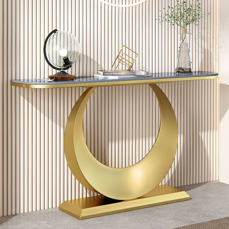 Contemporary Console Accent Table Antique Finish Half Moon Console Sofa Table in Stone Clearhalo 'Console Tables' 'console_tables' 'Entry & Mudroom Furniture' 'furn' 'furn_console_tables' 'Furniture' 1200x1200_a0f28639-8a23-4b38-bfe2-bdfca9731ad4