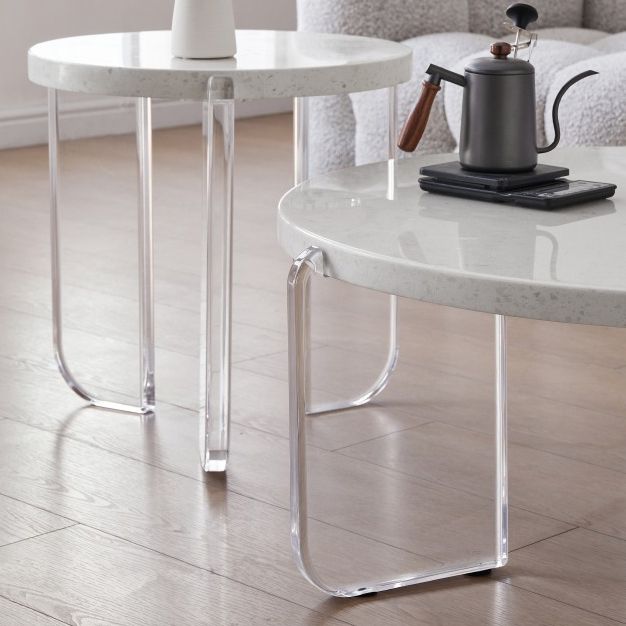 Contemporary Round Terrazzo Coffee Table in White Acrylic Legs 1 Single Cocktail Table Clearhalo 'Coffee & Accent Tables' 'Coffee Tables' 'coffee_tables' 'furn' 'furn_coffee_tables' 'Furniture' 'Living Room Furniture' 1200x1200_a0f33756-b800-46d3-96e2-75d9f45e7e52
