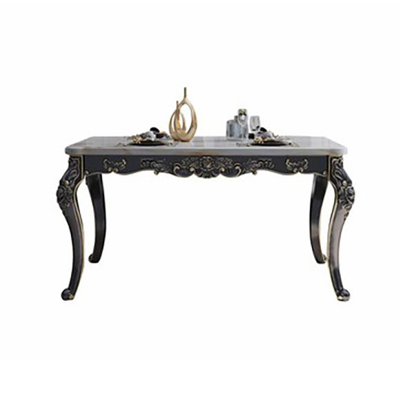 Victorian Style Marble Dining Set with White Rectangle Table and 4 Black Legs Base for Home Use Clearhalo 'Dining Room Sets' 'Dining Tables & Seating' 'dining_room_set' 'furn' 'furn_dining_room_set' 'Furniture' 'furniture_dining_room_set' 'Kitchen & Dining Furniture' 'kitchen&dining_furn' 'kitchen' 1200x1200_a0f75bfa-d7bd-4511-adf8-b6b7e133eab7