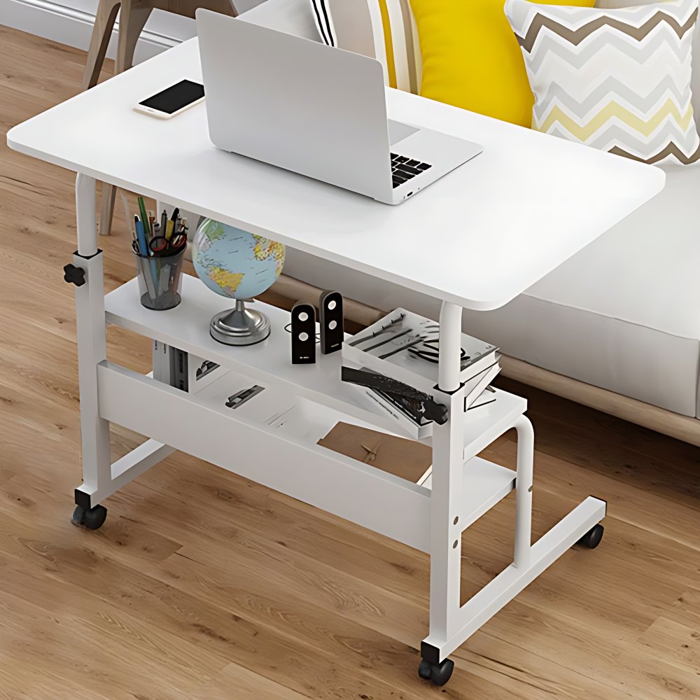 Curved Adjustable Writing Desk Modern Manufactured Wood with Caster ...