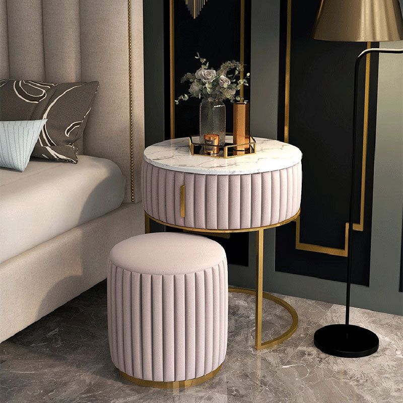 2 Pieces Make-up Vanity Stool Set Luxurious Table with Stone Top