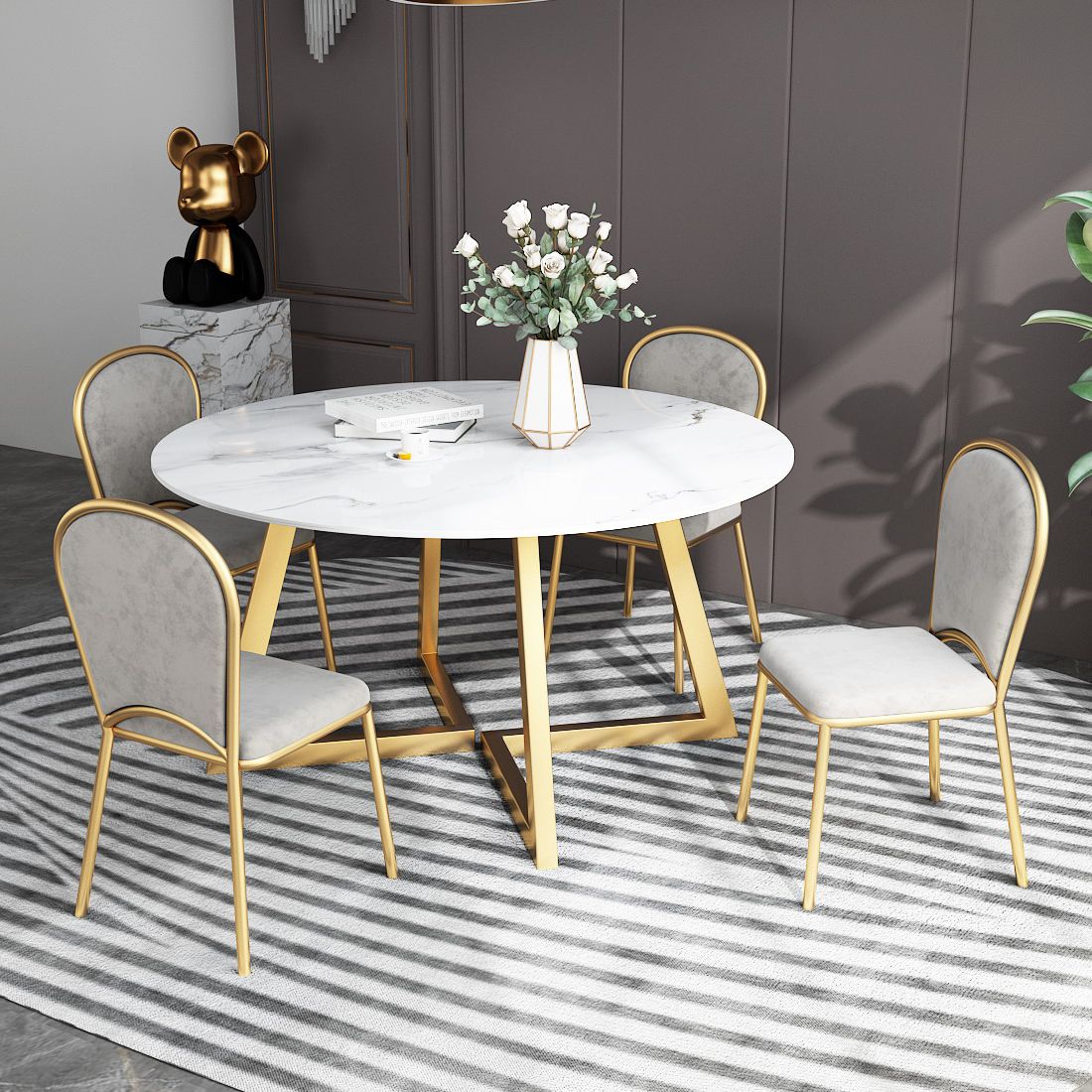 White Stone Top Dining Table Glam Style Gold Base Dining Table for Living Room Clearhalo 'Dining Tables & Seating' 'Dining Tables' 'dining_table' 'furn' 'furn_dining_table' 'Furniture' 'furniture_dining_table' 'Kitchen & Dining Furniture' 1200x1200_a0fda721-e3f4-45a8-92e6-4654e3d6f97b