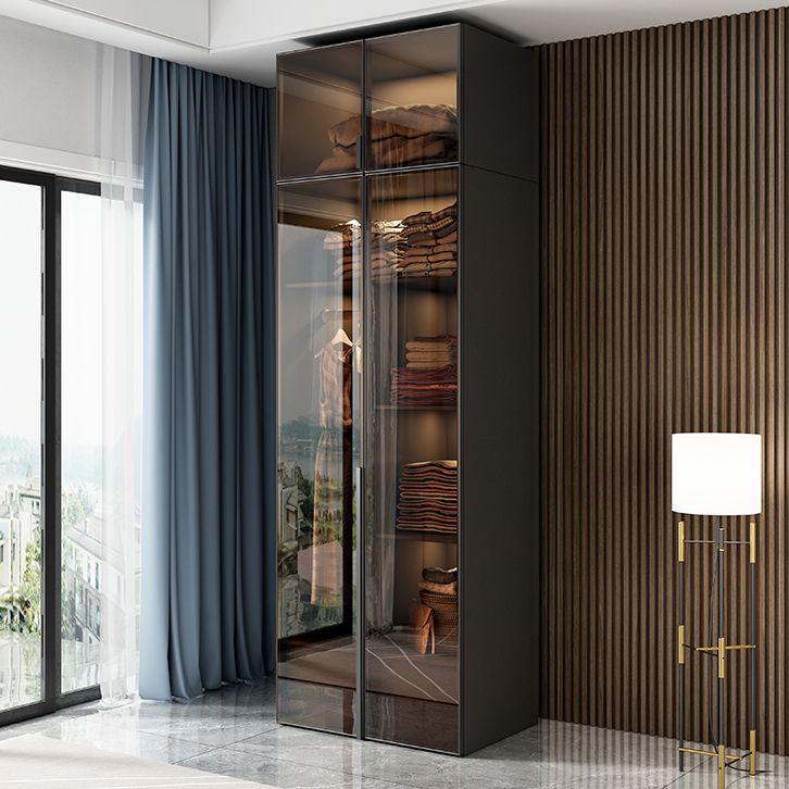Modern Style Glass Wardrobe Bedroom Wardrobe Closet with Soft Close Door Clearhalo 'Armoires & Wardrobes' 'armoires_wardrobes' 'Bedroom Furniture' 'furn' 'furn_armoires_wardrobes' 'Furniture' 1200x1200_a0feccf7-0f7f-4fc9-8eac-077c76eb39ad