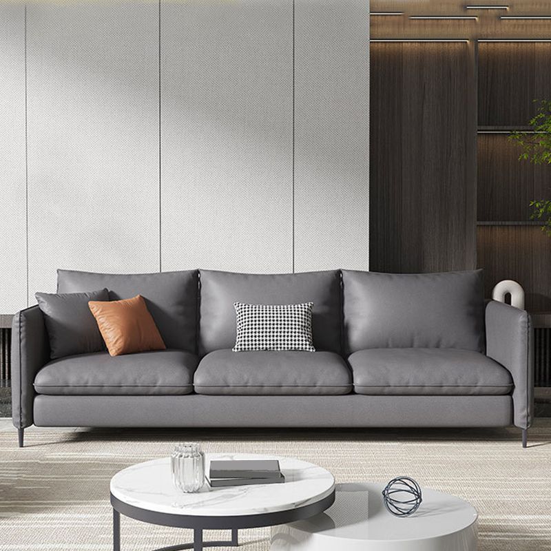 Grey Faux Leather Contemporary Square Arm Standard Sofa for Living Room, Apartment Clearhalo 'furn' 'furn_sofas' 'Furniture' 'furniture_sofas' 'Living Room Furniture' 'Sofa' 'sofas' 1200x1200_a1008e81-49dc-49bc-93b3-24c5c95dfa80