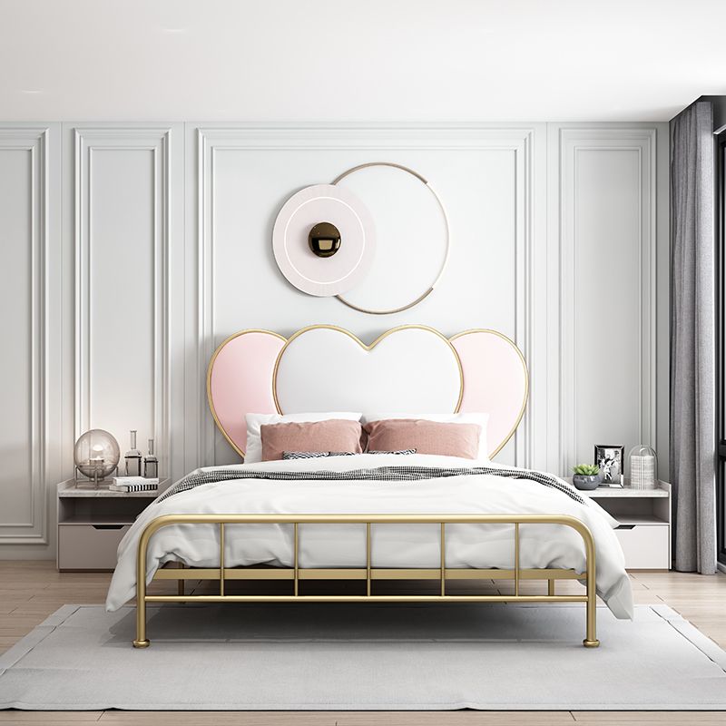 Metal Panel Bed Glam 51" Tall Standard Bed with Upholstered Headboard