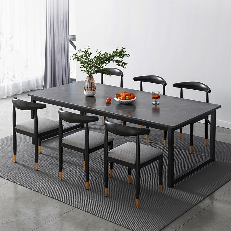 Modern Style Kitchen Rectangle Shape Dining Set Sintered Stone Standard Dining Set in Black Clearhalo 'Dining Room Sets' 'Dining Tables & Seating' 'dining_room_set' 'furn' 'furn_dining_room_set' 'Furniture' 'furniture_dining_room_set' 'Kitchen & Dining Furniture' 'kitchen&dining_furn' 'kitchen' 1200x1200_a1044b8b-1a80-42d0-97aa-c46ca0664fc4