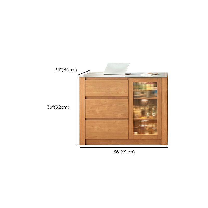 Stone Top Rectangle Kitchen Island Table with Rubberwood Base