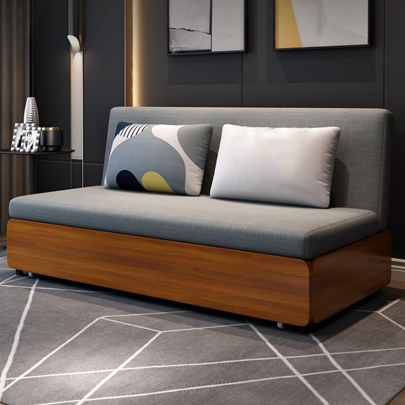 Sofá de lino de 1/2 asiento y madera 2 almohadas Sofá Cama con almacenamiento