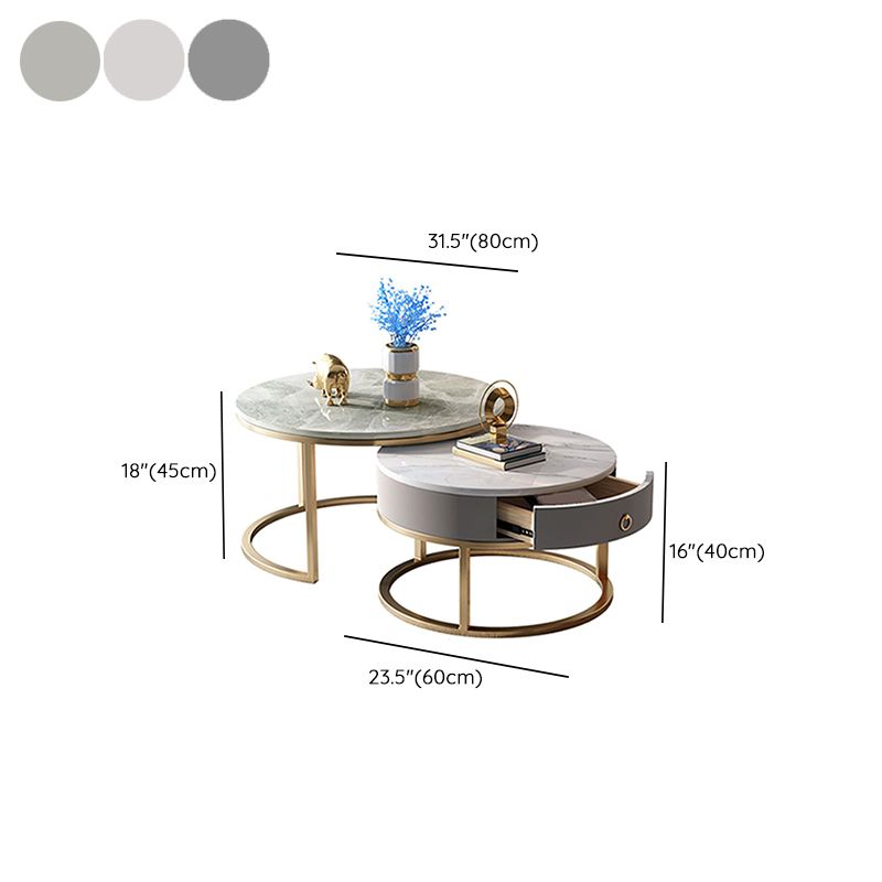 Slate Round Frame Coffee Table Modern Nesting Coffee Table Set with Drawer Clearhalo 'Coffee & Accent Tables' 'Coffee Tables' 'coffee_tables' 'furn' 'furn_coffee_tables' 'Furniture' 'Living Room Furniture' 1200x1200_a1138691-2933-4aa6-9f65-46fee75eb4c1