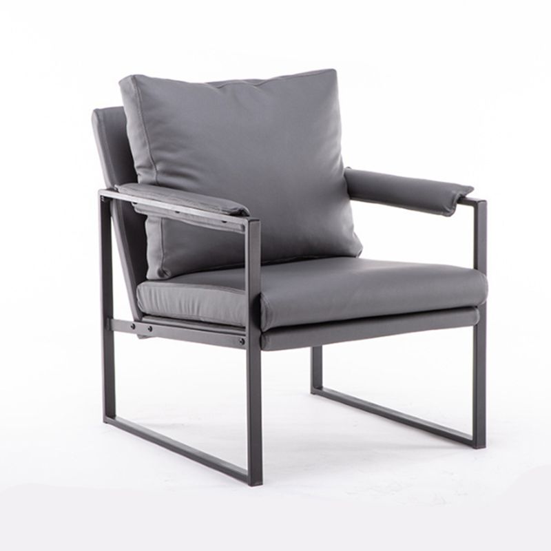 Square Arms 27" W Sled Based Faux Leather Arm Chair with Pillow Back Clearhalo 'Accent Chairs' 'accent_chairs' 'Chairs & Seating' 'furn' 'furn_accent_chairs' 'Furniture' 'Living Room Furniture' 1200x1200_a1148baa-e54e-4e2b-b5c7-370f39e0b652