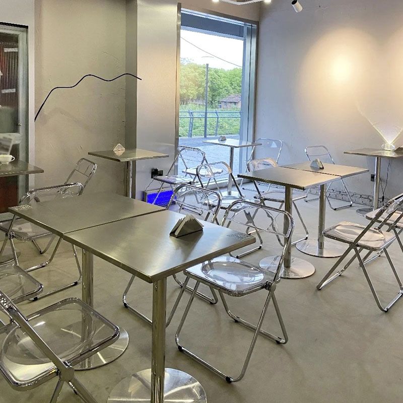 Metal Industrial Square Dining Table Stainless Steel Table for Kitchen and Dining Room Clearhalo 'Dining Tables & Seating' 'Dining Tables' 'dining_table' 'furn' 'furn_dining_table' 'Furniture' 'Kitchen & Dining Furniture' 1200x1200_a1156f3a-c981-42e7-a97f-e4c61279fe5a