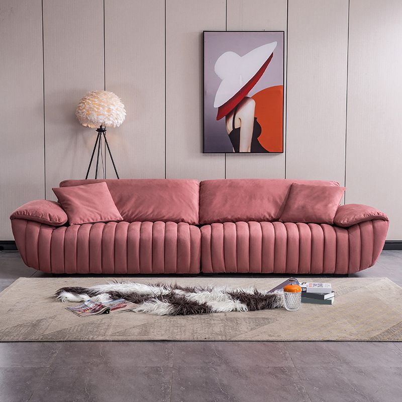 Scandinavian Leather Pillow Top Arm Sofa in Pink For Living Room