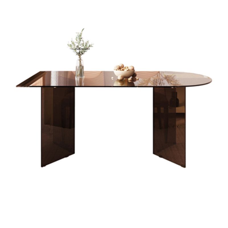 Contemporary Tempered Glass Dining Table Double Pedestal Dining Table for Dining Clearhalo ' dining_table' 'Dining Tables & Seating' 'Dining Tables' 'furn' 'furn_dining_table' 'Furniture' 'furniture_dining_table' 'Kitchen & Dining Furniture' 'kitchen&dining_furn' 'kitchen' 'kitchen_dining_table' 1200x1200_a11b876c-7307-40f8-864d-80d444683ef1