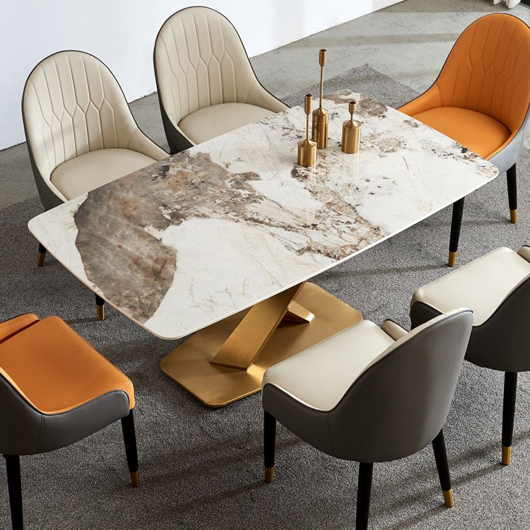 Glam Sintered Stone Top Standard Dining Table Rectangle Shape Dining Table for Kitchen Clearhalo ' dining_table' 'Dining Tables & Seating' 'Dining Tables' 'furn' 'furn_dining_table' 'Furniture' 'furniture_dining_table' 'Kitchen & Dining Furniture' 'kitchen&dining_furn' 'kitchen' 'kitchen_dining_table' 1200x1200_a11cf941-d06c-427e-8121-89e8a28e7764