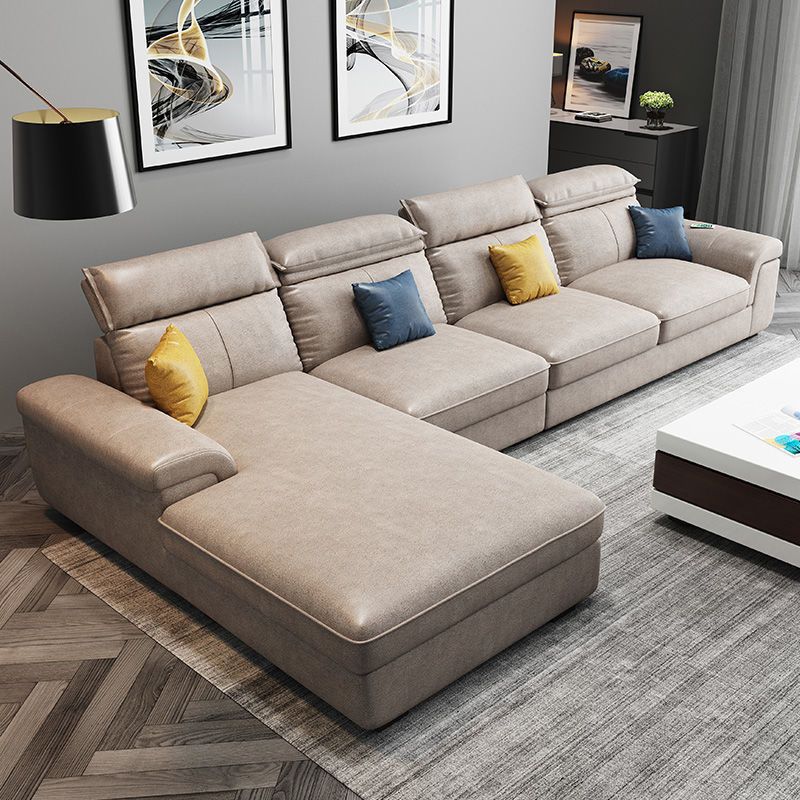 Faux Leather Cushion Back Sectional with Pillow Top Arm for Four People Clearhalo 'Furniture' 'furniture_sectionals' 'Living Room Furniture' 'Sectionals' 1200x1200_a11e7ae0-0358-4326-ac4b-c94a7591be5d