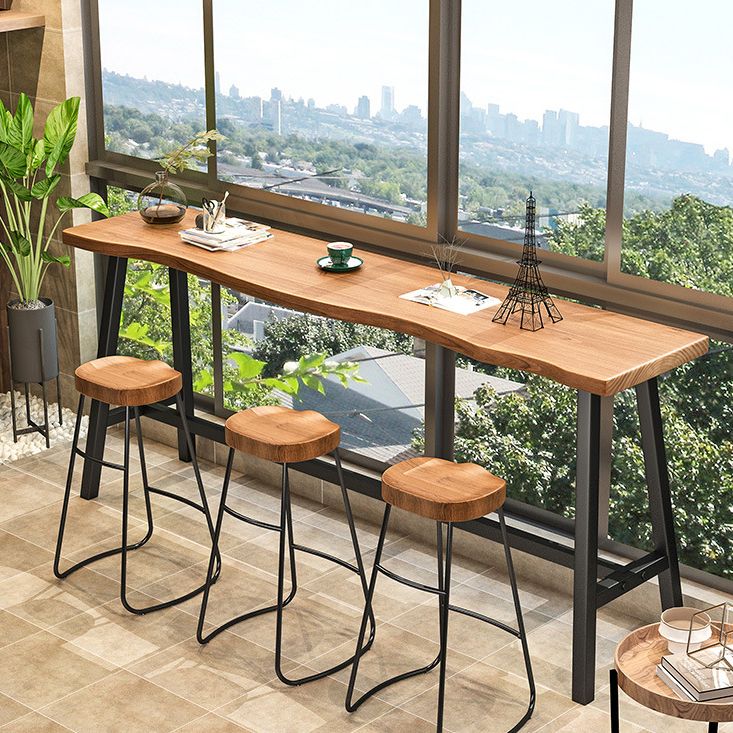 Pine Wood Bar Dining Table Industrial Bar Dining Table with Black Trestle Base Clearhalo 'Bar Furniture' 'Bar Tables' 'bar_tables' 'furn' 'furn_bar_tables' 'Furniture' 'furniture_bar_tables' 'Kitchen & Dining Furniture' 1200x1200_a11e8a4b-cf07-4cc3-9eb7-b18fcebf19d3