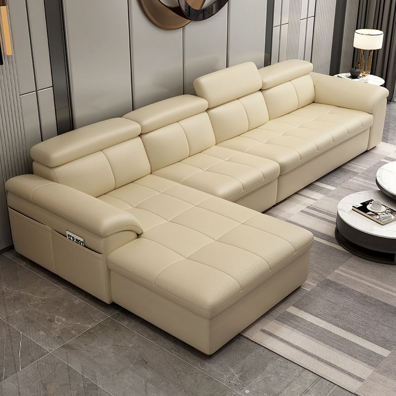 Genuine Leather Sectional Sofa 35.43"High Cushion Back Sofa with Storage,Beige Clearhalo 'furn' 'furn_sectionals' 'Furniture' 'furniture_sectionals' 'Living Room Furniture' 'Sectionals' 1200x1200_a11ec81b-4d91-4942-b7fc-11f1fffdd490
