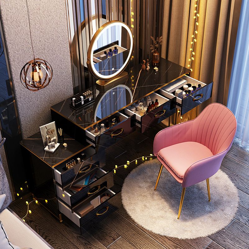 Glam Stone Top Makeup Dressing Table with Drawers in Black for Living Room Clearhalo 'Bedroom Furniture' 'furn' 'furn_makeup_vanities' 'Furniture' 'Makeup Vanities' 'makeup_vanities' 1200x1200_a1206763-ee3d-421c-80cf-1d7db894938a