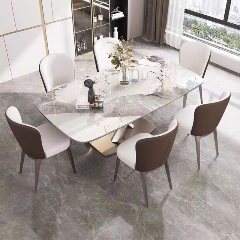 Stone Top Dining Table Rectangle Traditional Luxury Table with Pedestal Base Clearhalo 'Dining Tables & Seating' 'Dining Tables' 'dining_table' 'furn' 'furn_dining_table' 'Furniture' 'Kitchen & Dining Furniture' 1200x1200_a1221140-6caa-4bc6-8efd-381e20d4e2c8