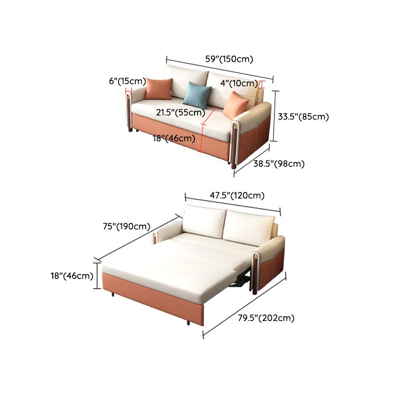 Faux leather Sofa Bed in Orange 37.40" Wide Beige Sleeper Sofa