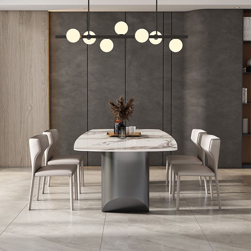 Minimalist Style Sintered Stone Dining Set with White Fixed Table and Black Double Pedestal Base Clearhalo 'Dining Room Sets' 'Dining Tables & Seating' 'dining_room_set' 'furn' 'furn_dining_room_set' 'Furniture' 'furniture_dining_room_set' 'Kitchen & Dining Furniture' 'kitchen&dining_furn' 'kitchen' 1200x1200_a12686d0-3f0d-4b47-8cb7-e2bff1e862af