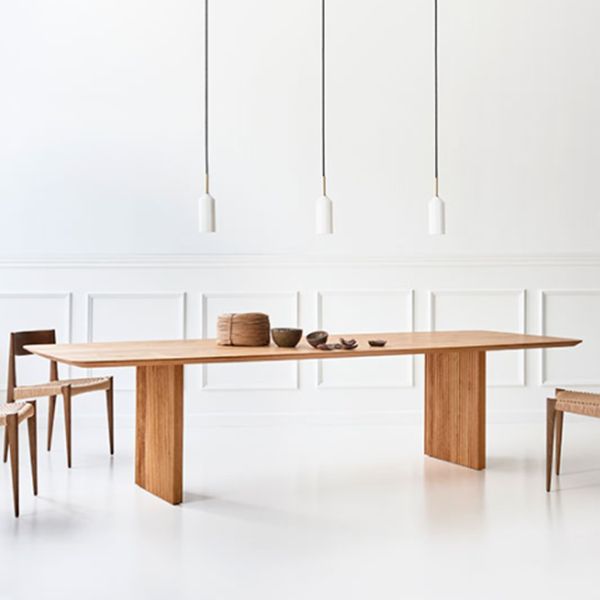 Rectangle Dining Table Modern Oak Solid Wood Double Pedestal Dining Table Clearhalo 'Dining Tables & Seating' 'Dining Tables' 'dining_table' 'furn' 'furn_dining_table' 'Furniture' 'furniture_dining_table' 'Kitchen & Dining Furniture' 1200x1200_a1272aad-878f-4581-8fa5-0ddd2422634e
