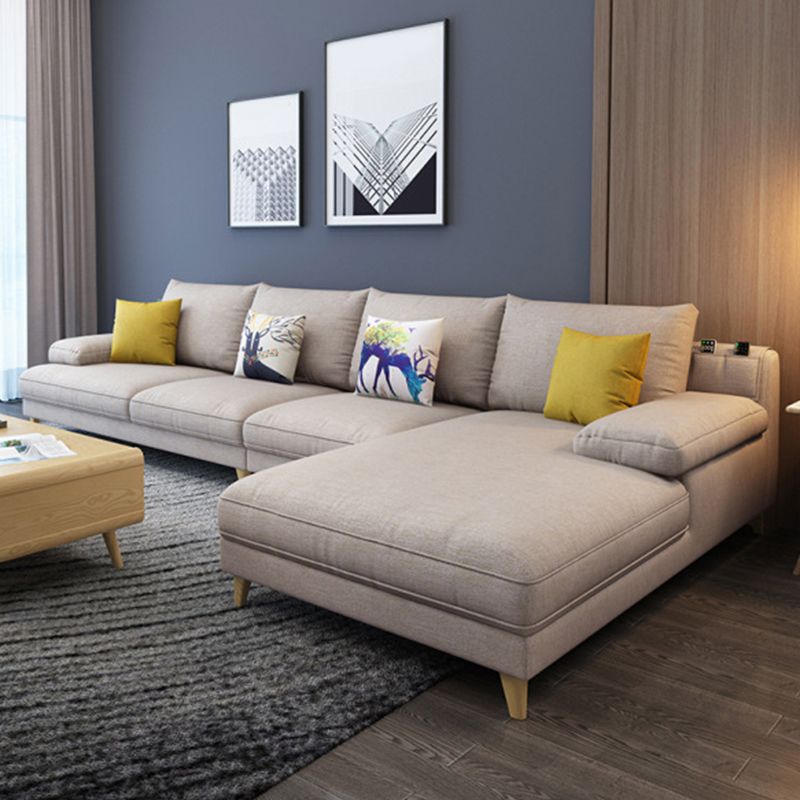 4-seater L-shape Sectional Fabric Pillow Top Arm Sectional with Pillows Clearhalo 'furn' 'furn_sectionals' 'Furniture' 'Living Room Furniture' 'Sectionals' 1200x1200_a127ac7b-630e-4dee-a0b2-eadc98003341