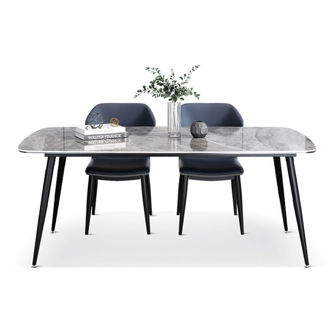 Contemporary Rectangle Dining Table Grey Sintered Stone Dining Table with 4 Black Legs Clearhalo ' dining_table' 'Dining Tables & Seating' 'Dining Tables' 'furn' 'furn_dining_table' 'Furniture' 'furniture_dining_table' 'Kitchen & Dining Furniture' 'kitchen&dining_furn' 'kitchen' 'kitchen_dining_table' 1200x1200_a12b655f-5933-435f-a554-852d478f3c83