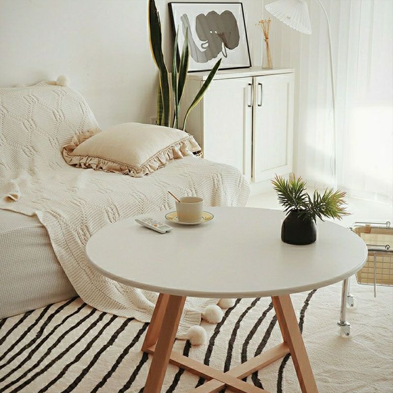 Tavolo in legno solido rotondo in stile nordico con tavola laterale incrociata in legno