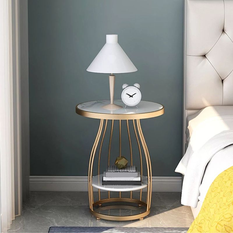 24.8 inch Tall Frame Metal Side Table with Shelf Glam Side End Table Clearhalo 'Coffee & Accent Tables' 'End & Side Tables' 'end_side_tables' 'furn' 'furn_end_side_tables' 'Furniture' 'Living Room Furniture' 1200x1200_a12ddbb8-60ab-480b-a3e7-90b761950a75