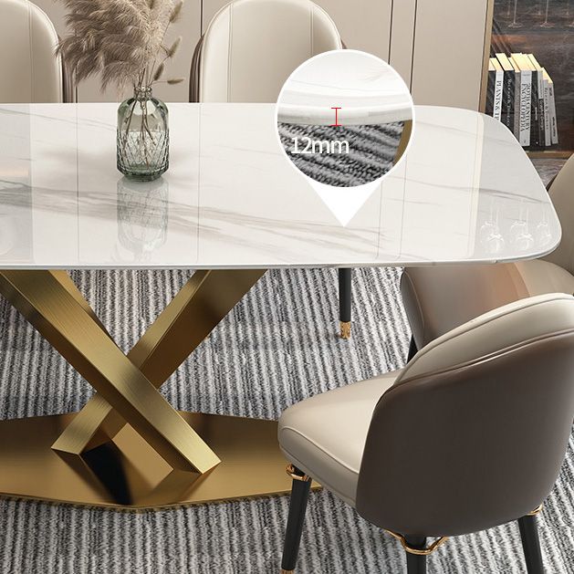 Rectangle Traditional Luxury Dining Table White Sintered Stone Table with Gold Metal Pedestal Base Clearhalo ' dining_table' 'Dining Tables & Seating' 'Dining Tables' 'furn' 'furn_dining_table' 'Furniture' 'furniture_dining_table' 'Kitchen & Dining Furniture' 'kitchen&dining_furn' 'kitchen' 'kitchen_dining_table' 1200x1200_a13237a3-00e4-4218-8322-c02b2d532d02