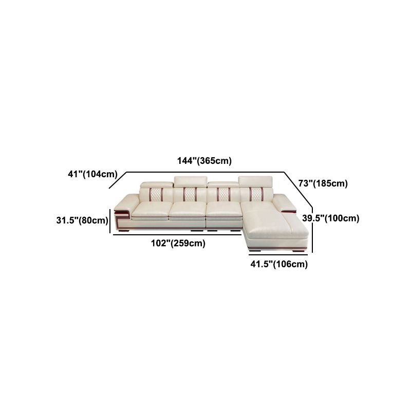Glam Style Sectional Solid Wood Frame White Built-in Armrest Cushioning Backrest Sofa