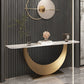 Glam Stone Console Table 16" W Half Moon Stain Resistant Accent Table for Hall