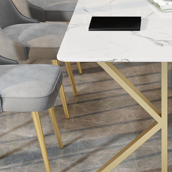 Mesa de comedor de estilo moderno de metal Mesa superior de piedra sinterizada para comedor