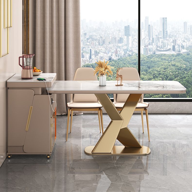 Table à manger de luxe traditionnelle, rectangulaire en pierre, Table fixe pour la maison