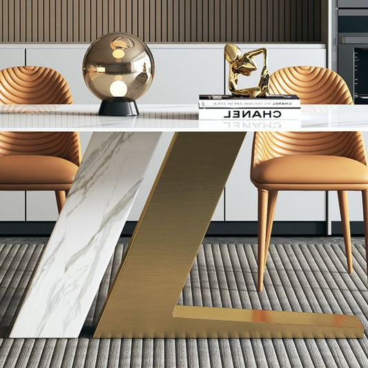 豪華な焼結石トップダイニングセット長方形1/2/5/7ピースダイニングエリアテーブルセット