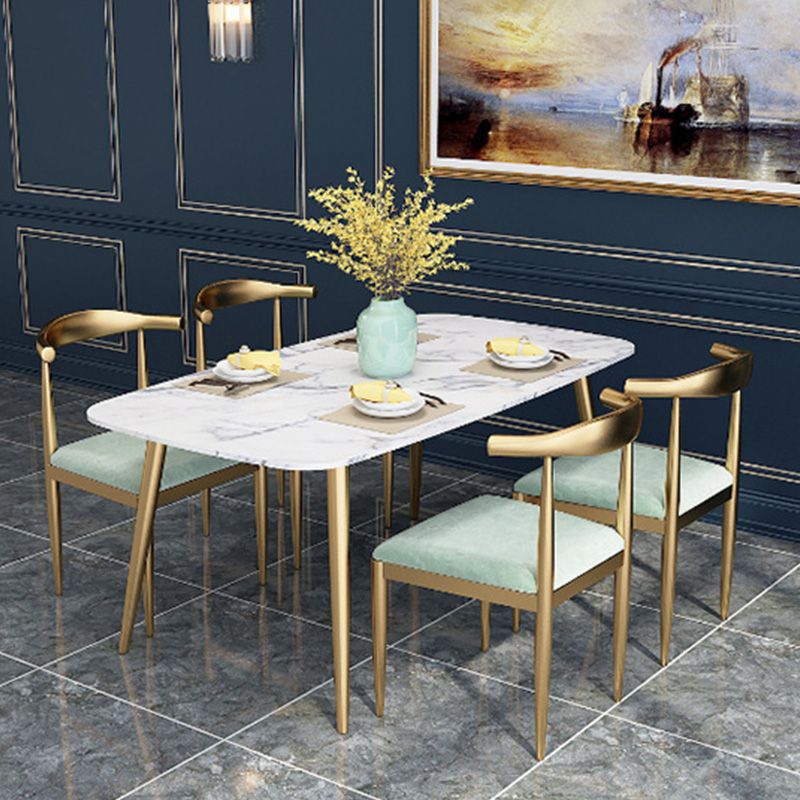 Traditional Luxury Rectangle Dining Table White Faux Marble Top Table for Home Clearhalo 'Dining Tables & Seating' 'Dining Tables' 'dining_table' 'furn' 'furn_dining_table' 'Furniture' 'Kitchen & Dining Furniture' 1200x1200_a1413a04-bbc3-47a3-a6fd-06ace12e1b3d