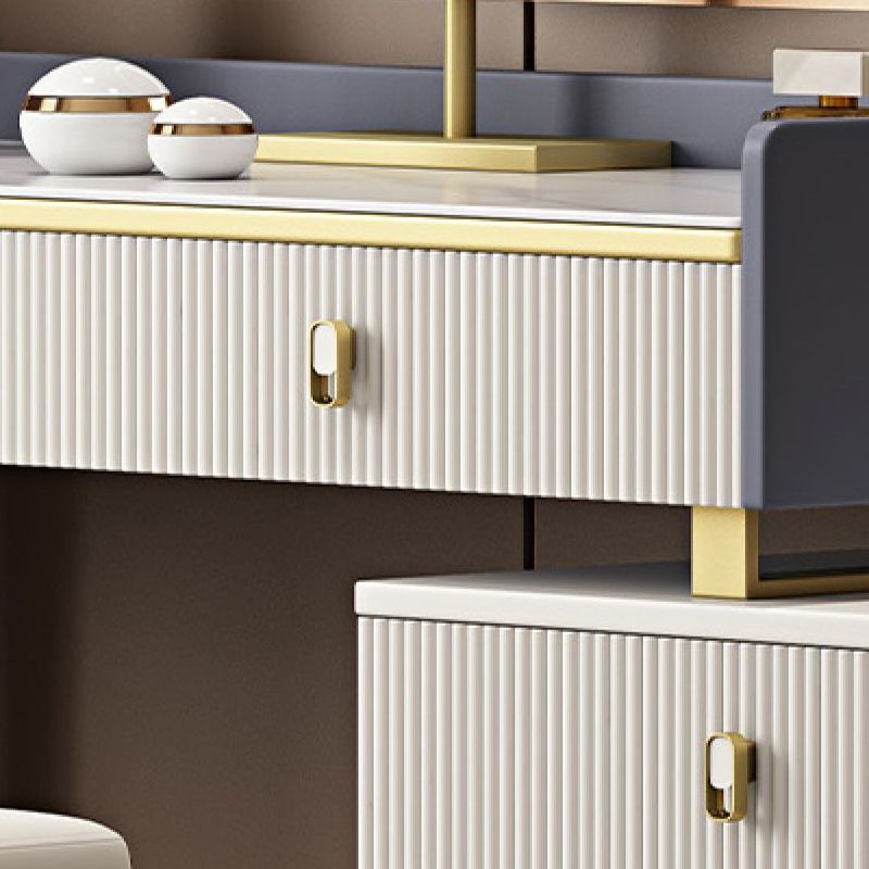 5 cassetti Vanity da tavolo da trucco in pietra per donne, 17,12 "d x 30.31" H, bianco/blu